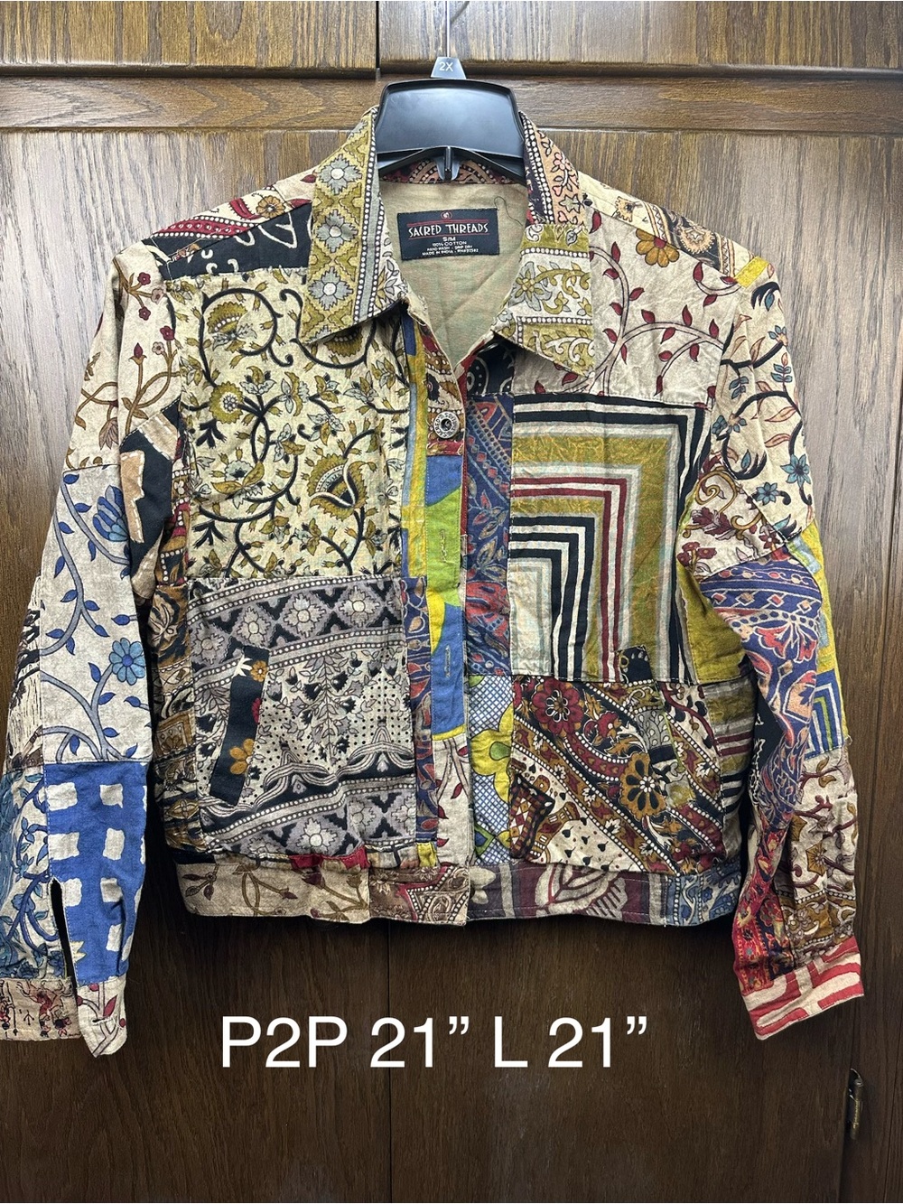 Sacred Threads Patchwork Shirt Jacket in Multi-Colored Earth Tones